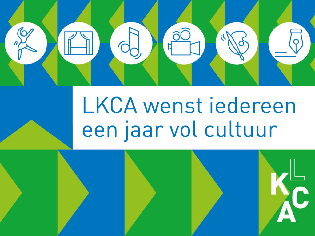 Decoratieve nieuwjaarskaart met wens: LKCA wenst iedereen een jaar vol cultuur